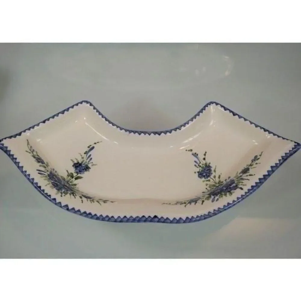 Vintage Tidbit Tray 7 Pc XL Dish Set White Blue Flowers Hand Painted Greece